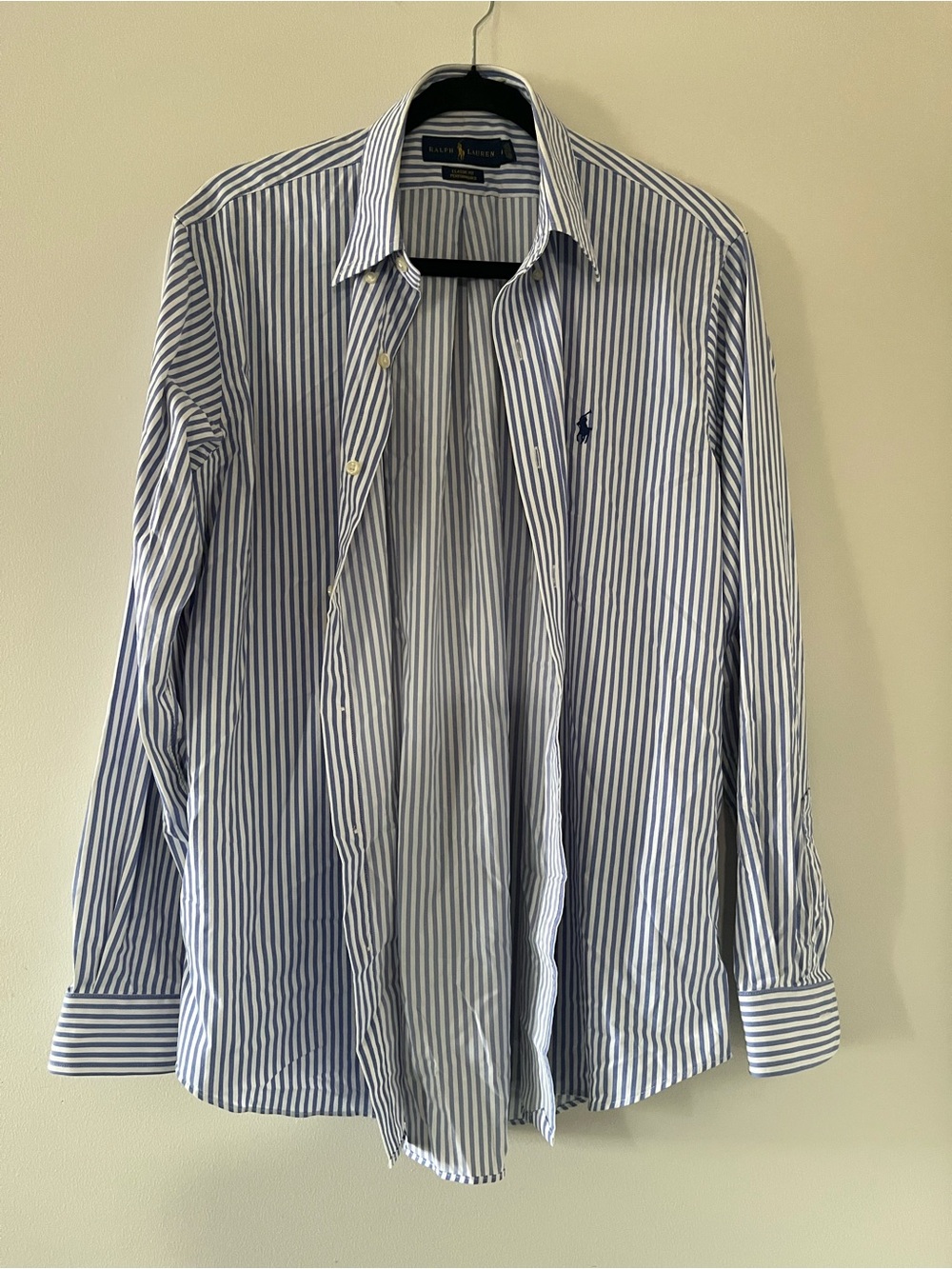 Ralph Lauren Blue White Striped Button Down Shirt Medium Quiet Luxury Coastal